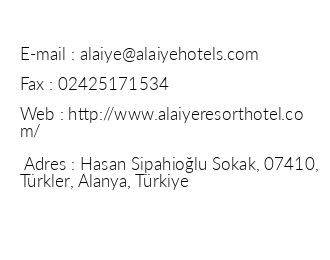 Alaiye Resort & Spa Hotel iletiim bilgileri